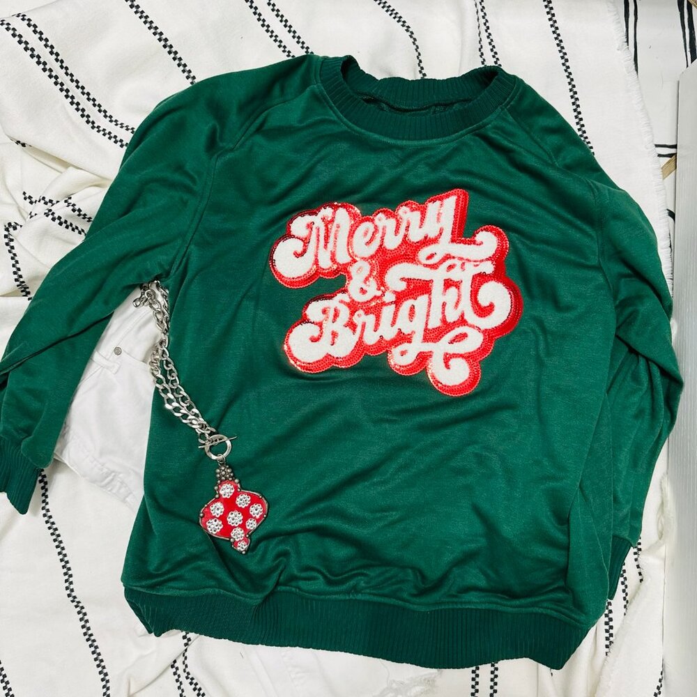 Oversized Green Red White Merry & Bright Christmas Sweatshirt Plus Size